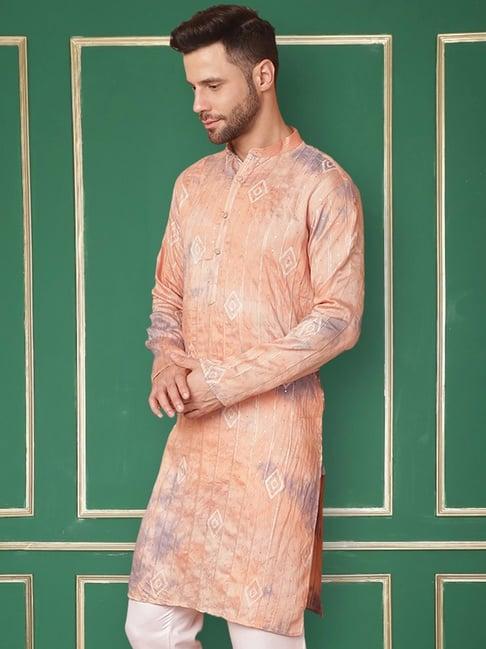 jompers peach regular fit printed kurta