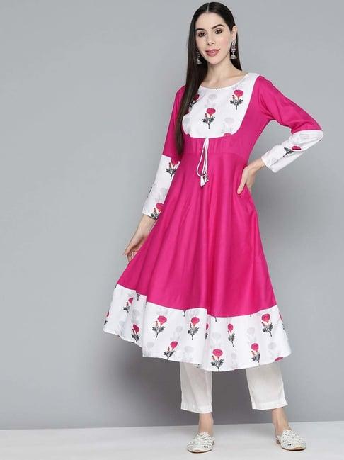 jompers pink anarkali floral print kurta