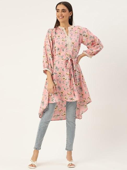 jompers pink cotton floral print a line kurti