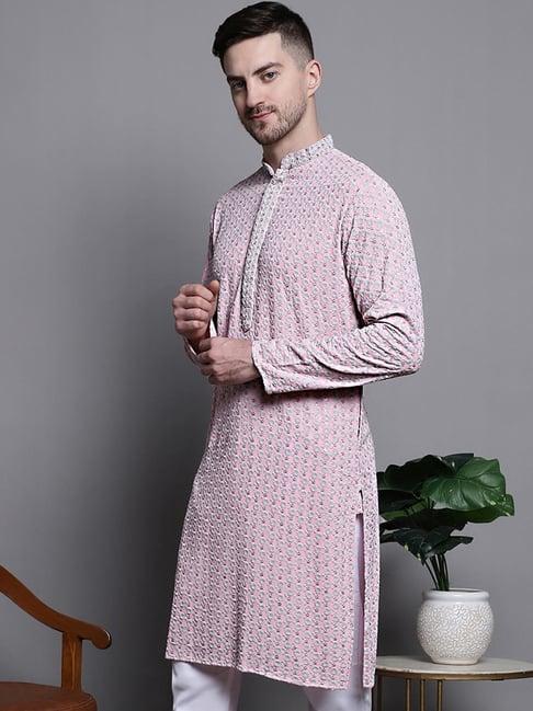 jompers pink cotton regular fit embroidered kurta