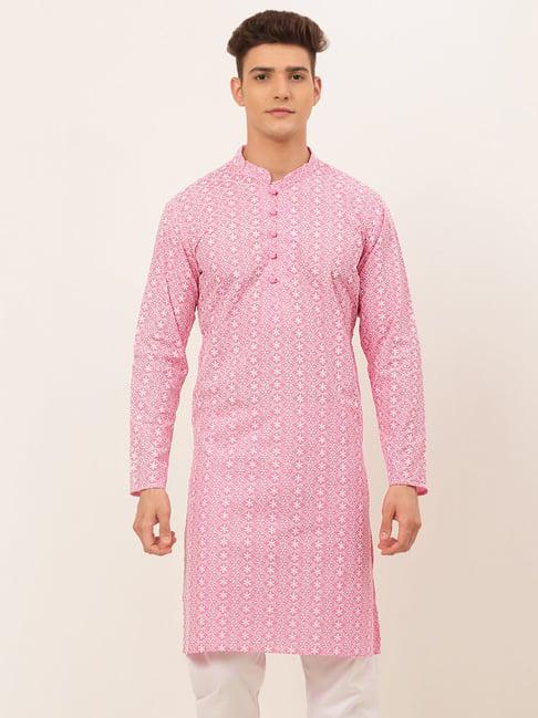 jompers pink cotton regular fit embroidered kurta