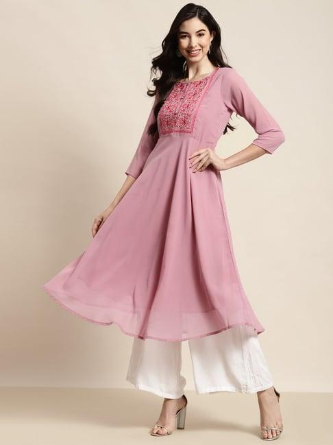 jompers pink floral print a line kurta