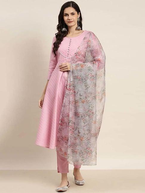 jompers pink striped kurta pant set with dupatta