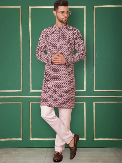 jompers purple & white regular fit chikankari kurta bottom set