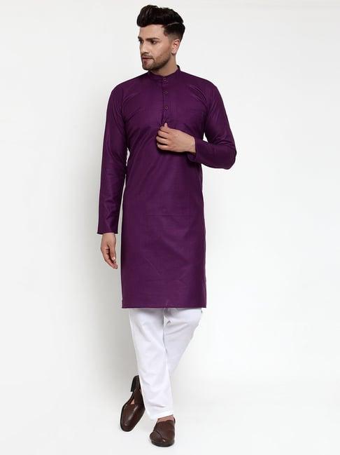 jompers purple cotton regular fit kurta set