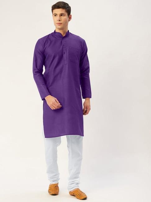 jompers purple cotton regular fit kurta set