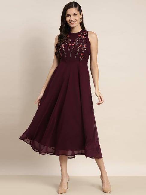 jompers purple embroidered a-line dress