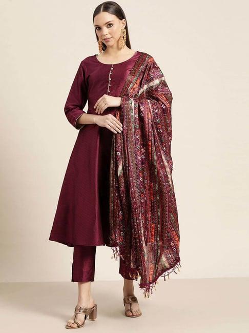 jompers purple embroidered kurta pant set with dupatta