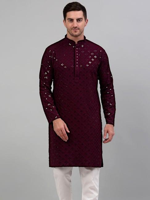 jompers purple regular fit embroidered kurta