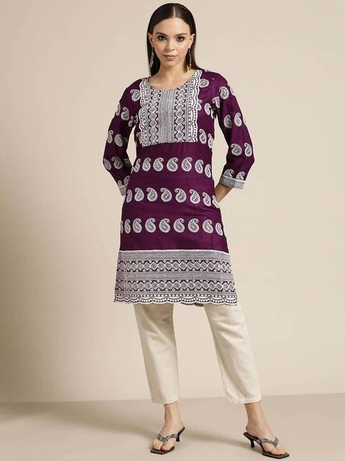 jompers purple straight embroidered kurta