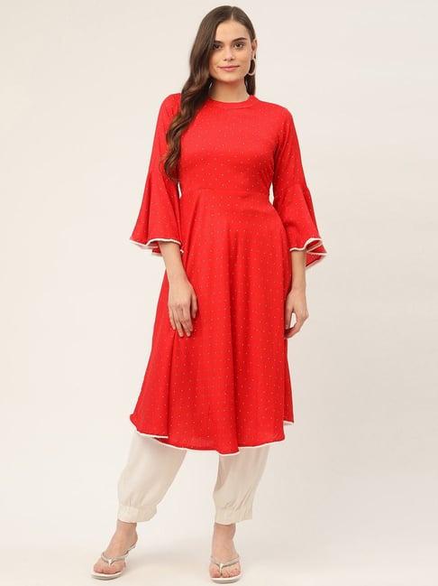 jompers red polka dots flared kurta