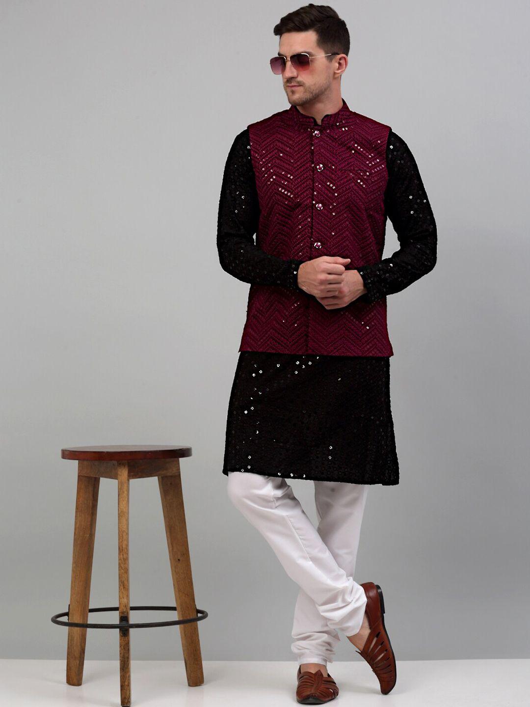 jompers sequinned and embroidered straight kurta & churidar with nehru jacket