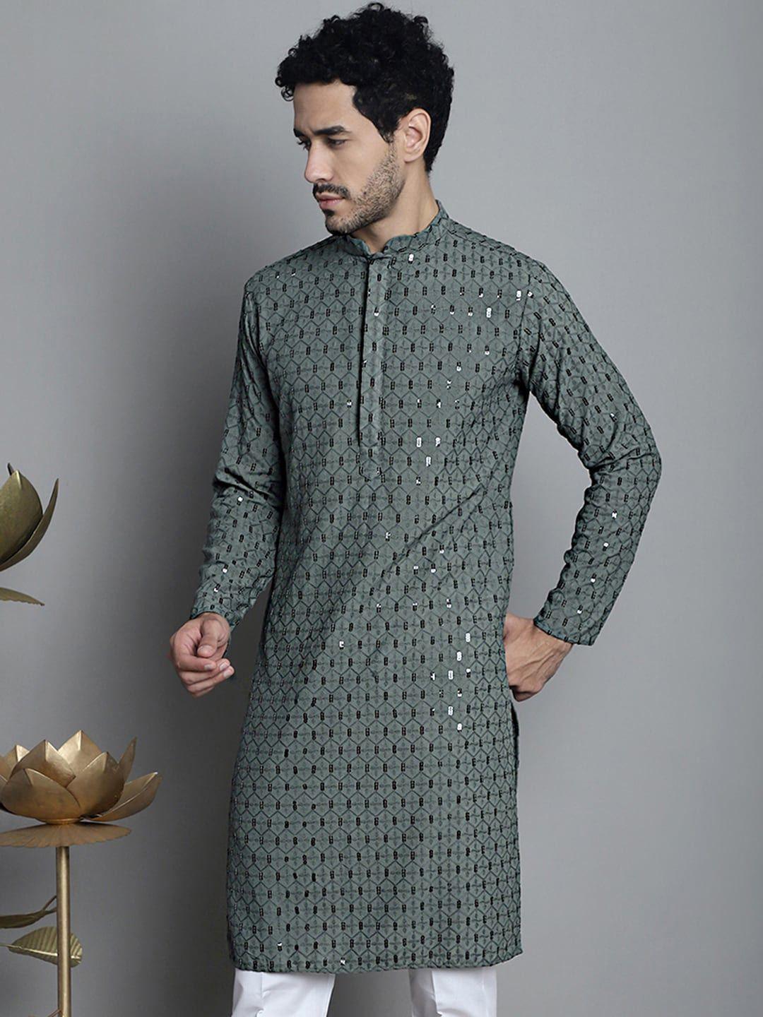 jompers sequinned embellished mandarin collar straight kurta