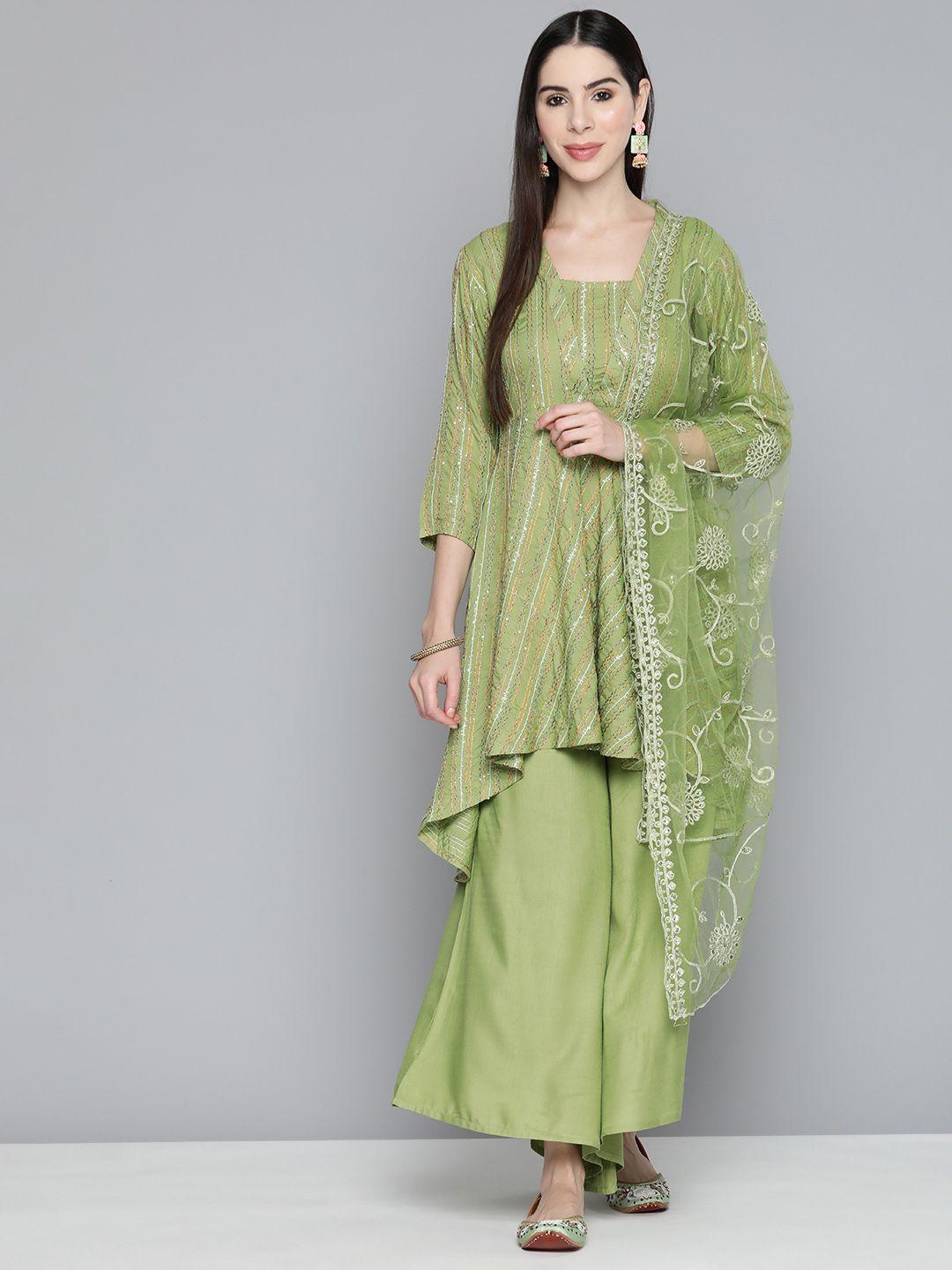 jompers sequinned kurta with palazzos & with dupatta