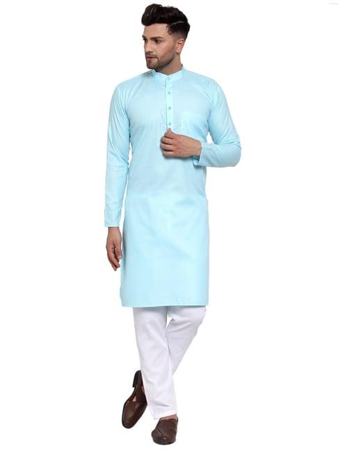 jompers sky blue cotton regular fit kurta set