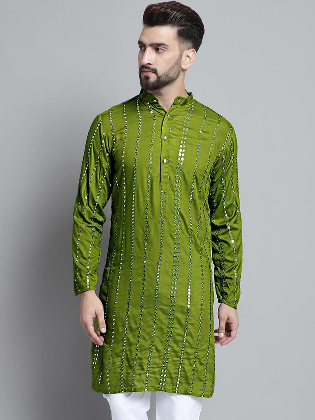 jompers striped band collar thread work straight kurta