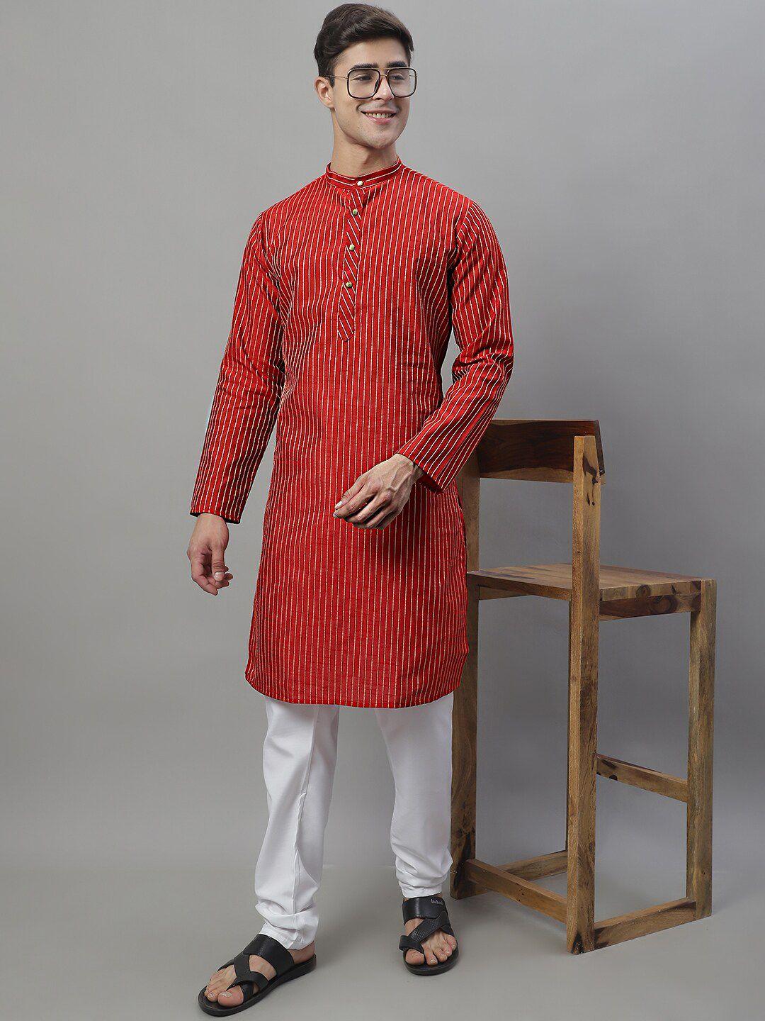 jompers striped embroidered thread work kurta with churidar