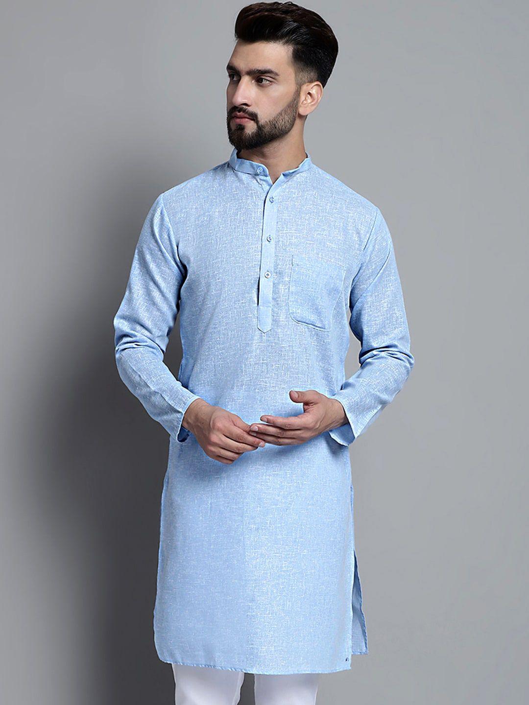 jompers striped woven design mandarin collar pure cotton straight kurta