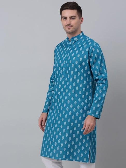 jompers teal cotton regular fit printed kurta