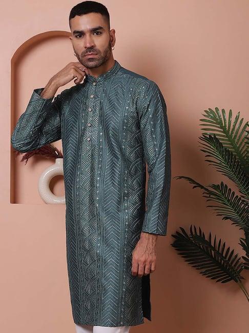 jompers teal ragular fit embroidered kurta