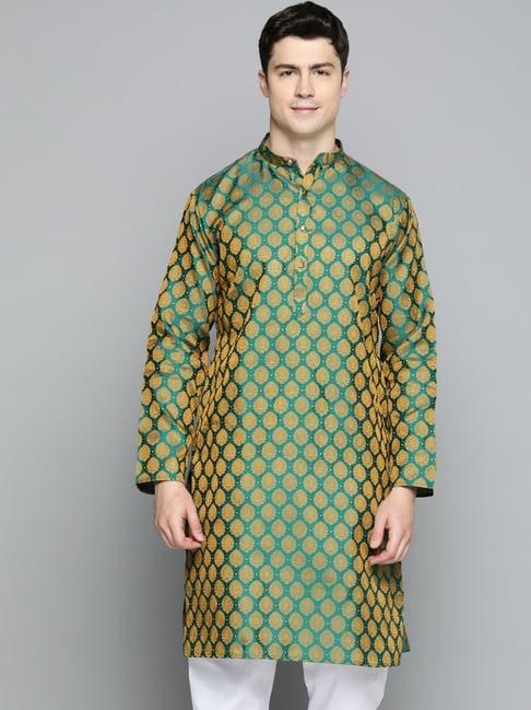 jompers teal regular fit  woven embroidered kurta