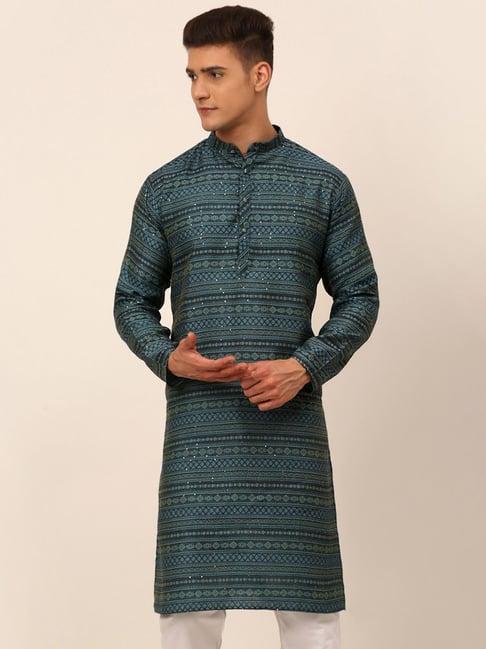 jompers teal regular fit embroidered kurta