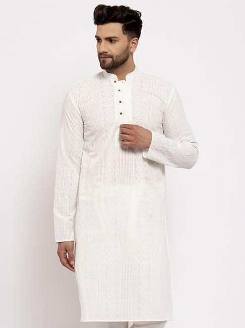 jompers white cotton regular fit embroidered kurta