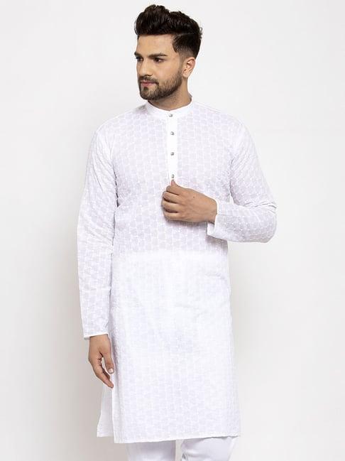 jompers white cotton regular fit embroidered kurta