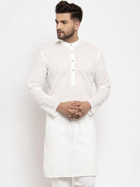 jompers white cotton regular fit embroidered kurta