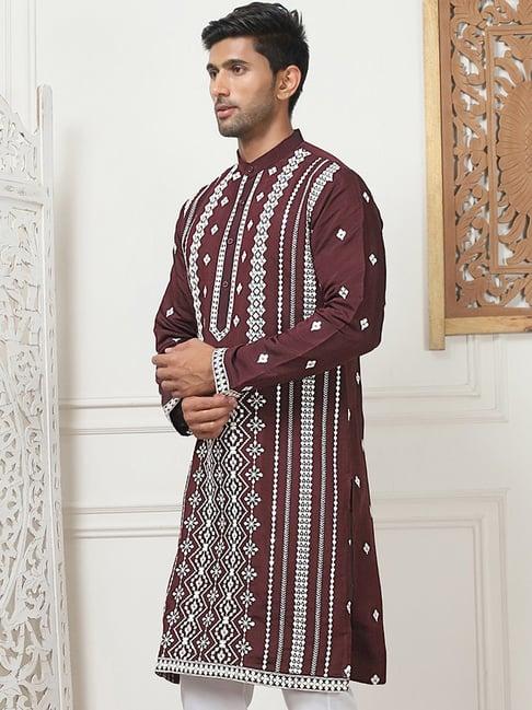 jompers wine regular fit embroidered kurta