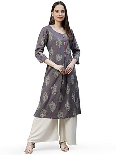 jompers women's cotton block print kurta. (grey_m)