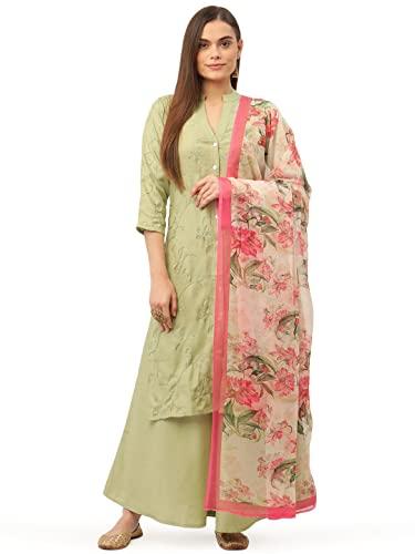 jompers women's embroidered kurta with palazzos & dupatta. (lime,m)