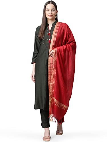 jompers women's jacquard yok straight kurta dupatta set. (green, l)