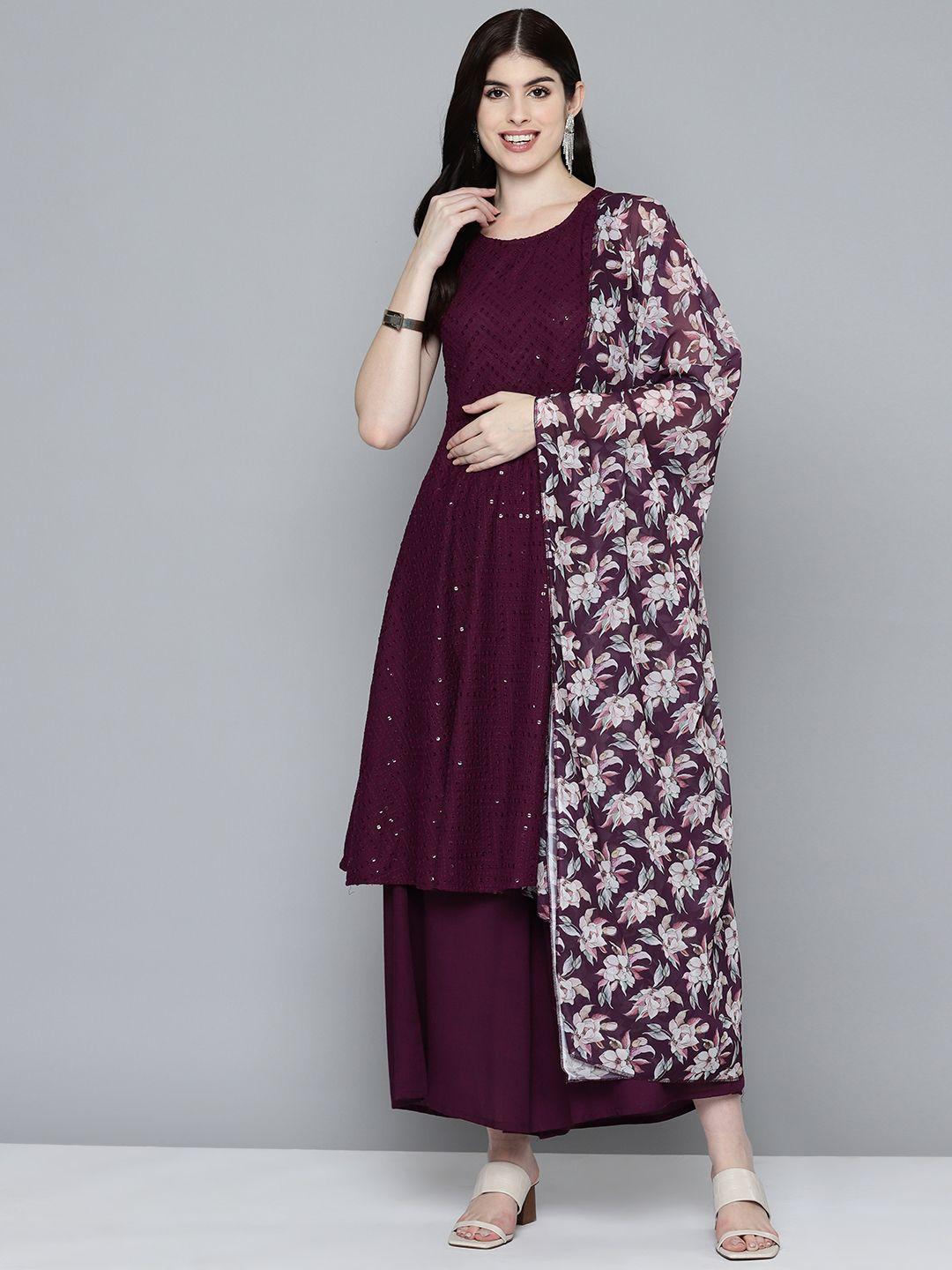 jompers women embroidered sequinned kurta & palazzos with dupatta