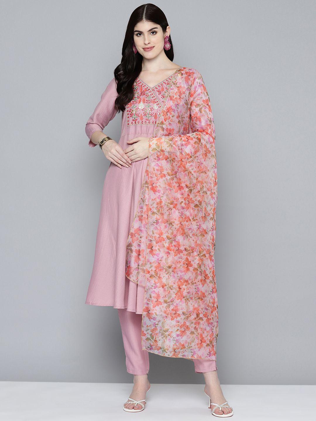 jompers women embroidered thread work kurta & trousers with dupatta