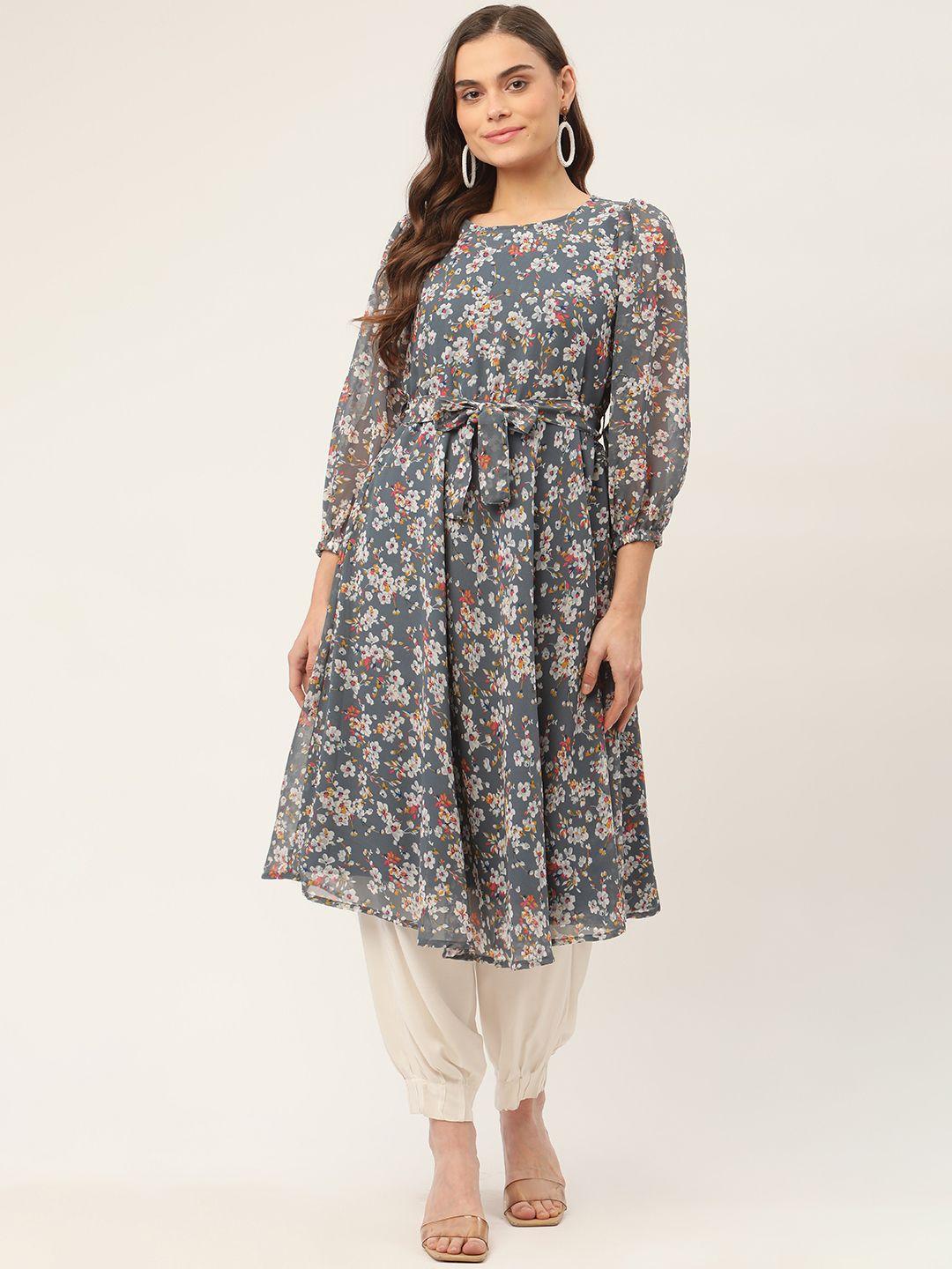 jompers women grey floral printed floral georgette a-line kurta