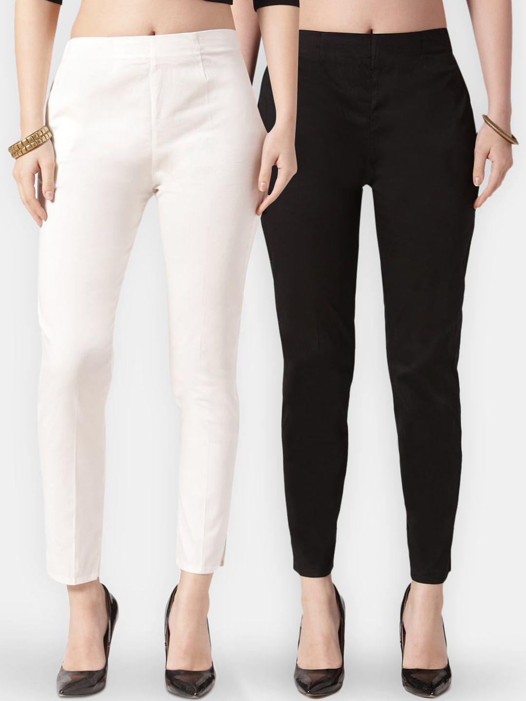 jompers women pack of 2 black & white smart slim fit solid cigarette trousers