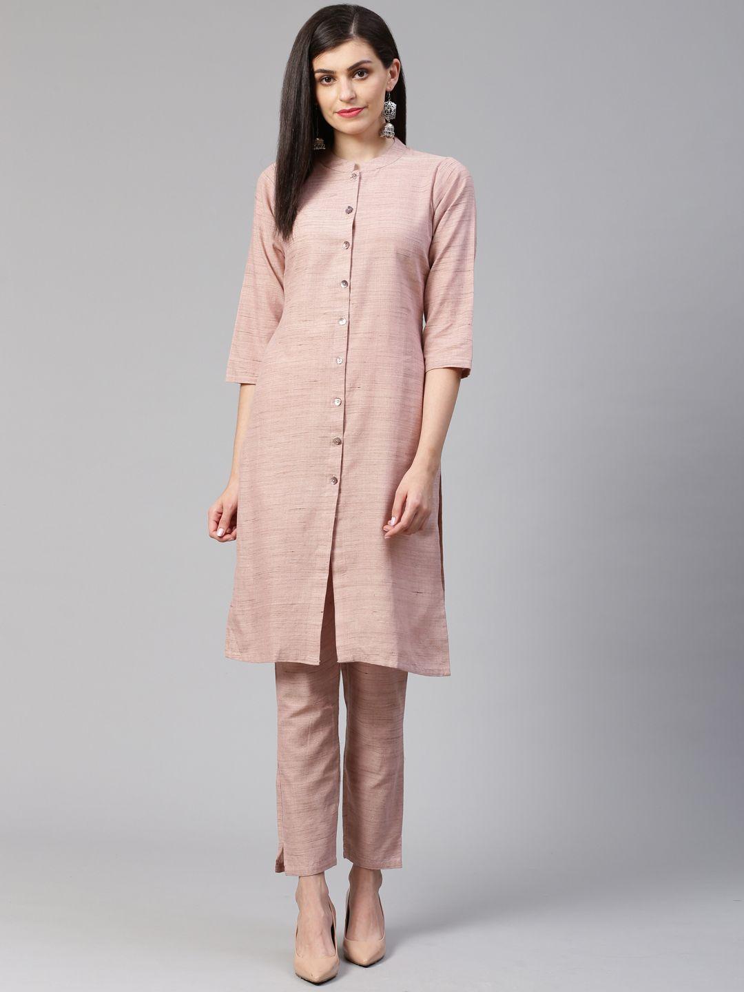 jompers women pink solid kurta with trousers