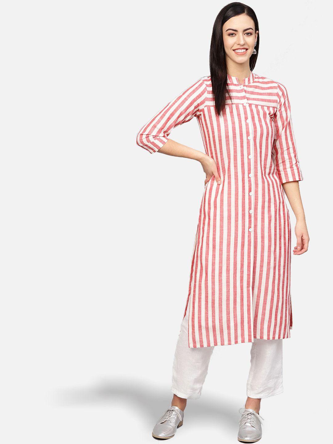 jompers women red & white striped pure cotton kurta