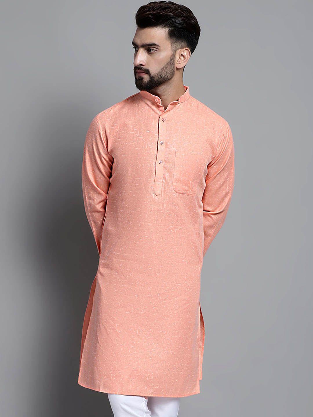 jompers woven design band collar cotton straight kurta