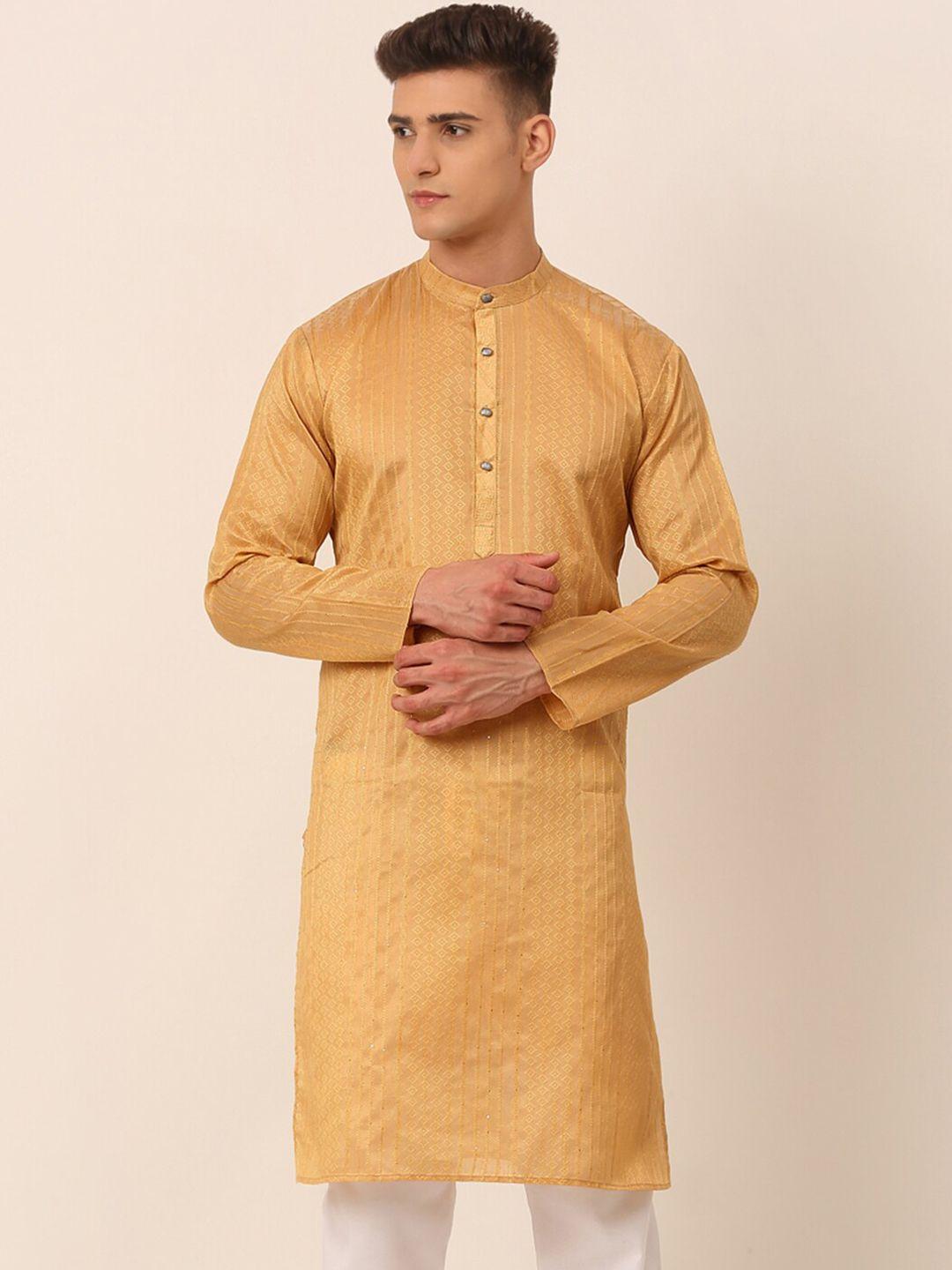 jompers woven design mandarin collar sequinned straight kurta