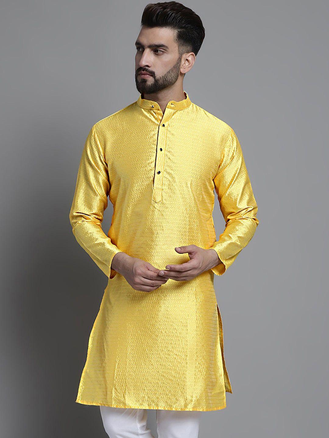 jompers woven design mandarin collar straight pure cotton kurta