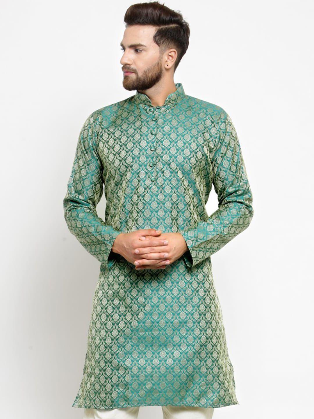 jompers woven design mandarin collar zari silk cotton kurta