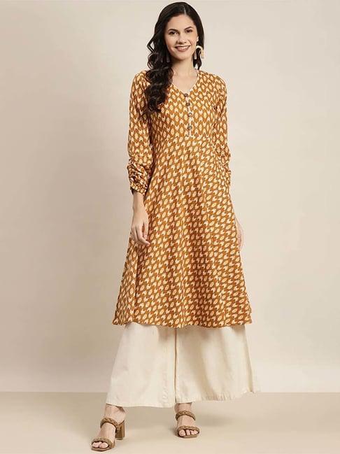 jompers yellow cotton printed a line kurta