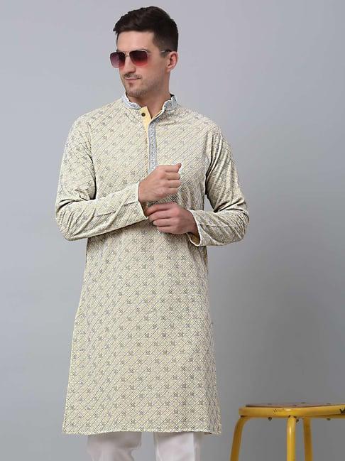 jompers yellow cotton regular fit chikankari kurta