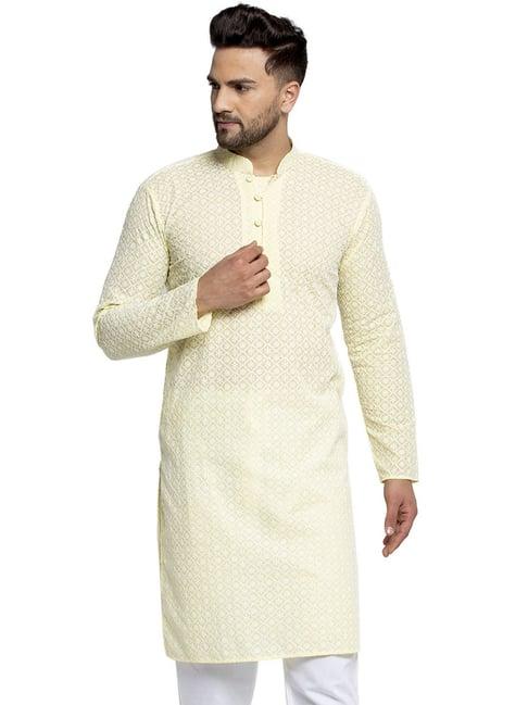 jompers yellow cotton regular fit embellished kurta