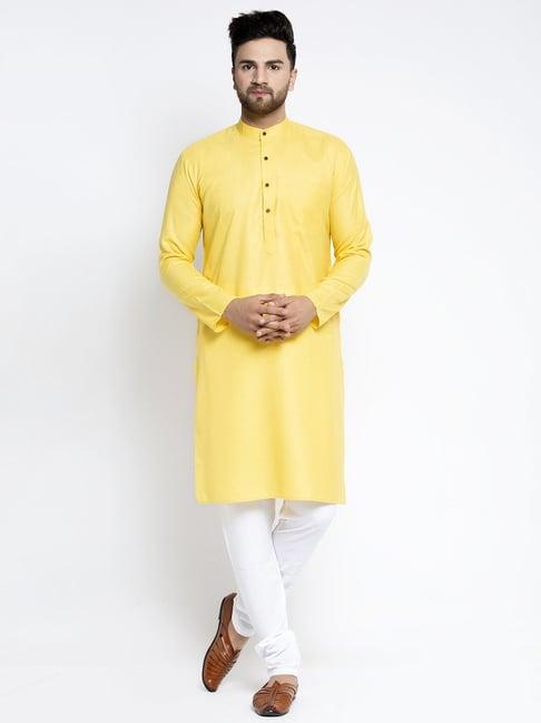 jompers yellow cotton regular fit kurta set