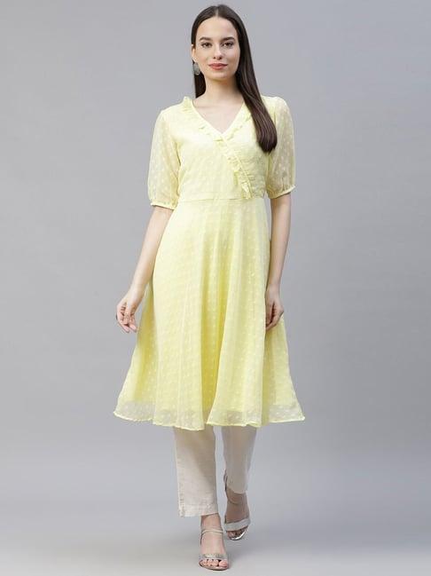 jompers yellow geometric print flared kurta