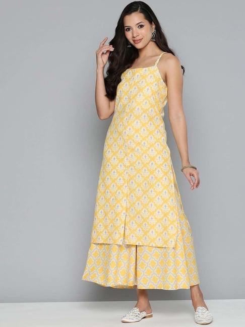 jompers yellow printed kurta palazzo set