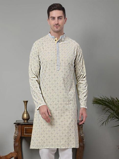 jompers yellow regular fit chikankari embroidered cotton kurta